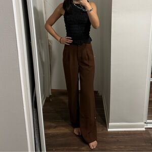 Aritzia Wilfred The Effortless Pant in Cognac Brown Trousers in Crepette